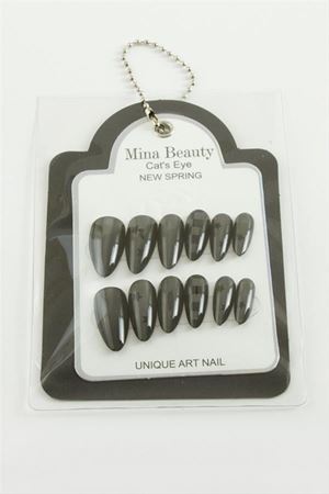 Desenli Mina Beauty Kedi Gözü Takma Tırnak - Siyah