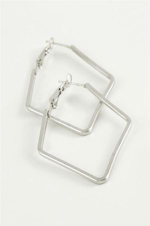 Dörtgen Halka Küpe 7,5 cm - Gümüş Rengi
