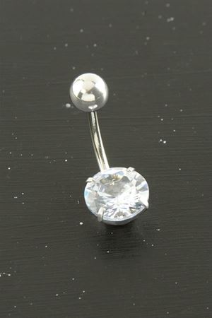 Yuvarlak Zirkon Taşlı Çelik Piercing 1 Adet - Gümüş Rengi