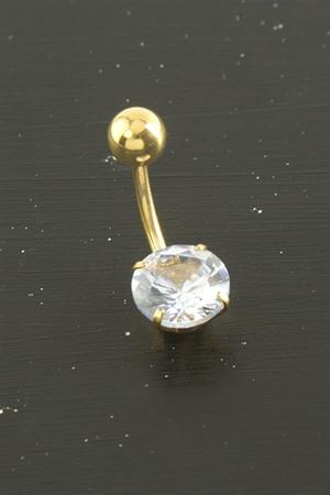 Yuvarlak Zirkon Taşlı Çelik Piercing 1 Adet - Sarı