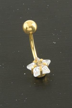 Yıldız Zirkon Taşlı Çelik Piercing 1 Adet - Sarı