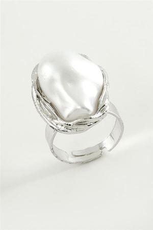 Oval İnci Metal Yüzük - Sarı
