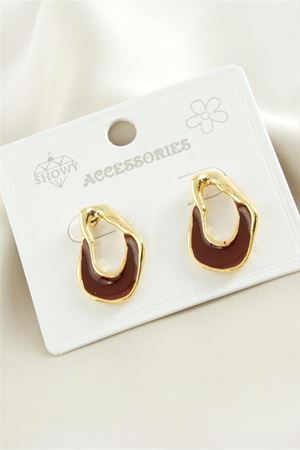 Oval Mineli Metal Küpe - Krem