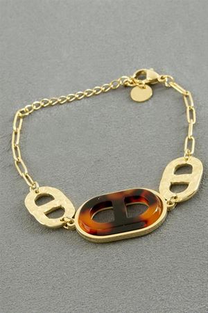 Oval Sedef Lüks Çelik Bileklik - Sarı