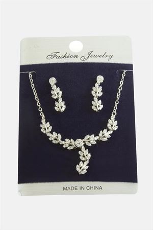 Yaprak Zirkon Taşlı Set Kolye - Gümüş Rengi