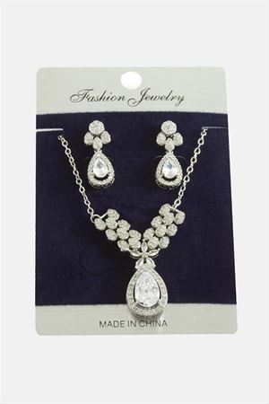 Damla Zirkon Taşlı Set Kolye - Gümüş Rengi