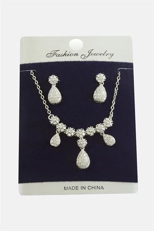Damla Zirkon Taşlı Set Kolye - Gümüş Rengi