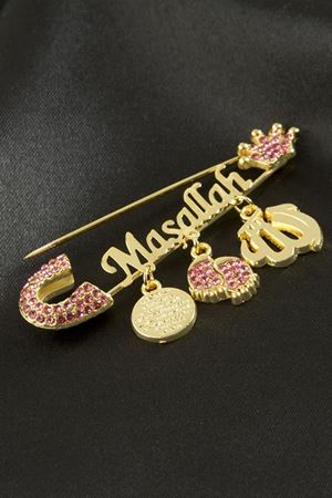 Maşallah Yazılı Broş - Pembe