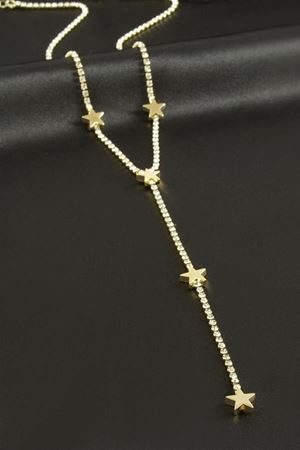 Yıldız Şerit Taşlı Çelik Y Kolye - Sarı