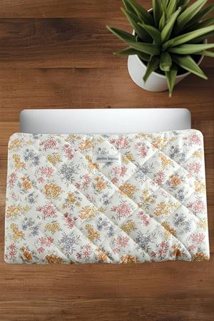 Çiçek Desenli Labtop Bilgisayar Çantası 15*16 inç - Beyaz