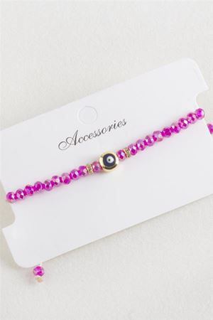 Nazar Kristal Makrome İp Bileklik 6 mm - Pembe