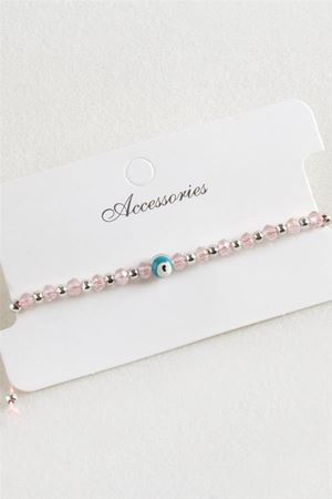 Nazar Kristal Makrome İp Bileklik 6 mm - Pembe