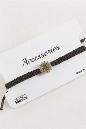 Çiçek Taşlı Makrome Örgülü Bileklik - Sarı