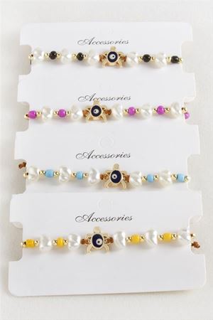 Kaplumbağa Boncuk İnci Makrome İp Bileklik - Yeşil