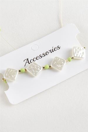Baklava Boncuk İnci Makrome İp Bileklik - Yeşil