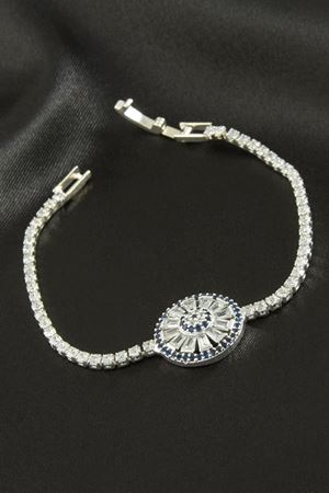 Yuvarlak Zirkon Taşlı Çocuk Bileklik 16 cm - Gümüş Rengi