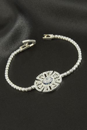Nazar Zirkon Taşlı Çocuk Bileklik 16 cm - Gümüş Rengi