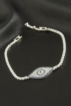 Göz Zirkon Taşlı Çocuk Bileklik 16 cm - Gümüş Rengi