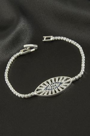 Oval Zirkon Taşlı Çocuk Bileklik 16 cm - Gümüş Rengi