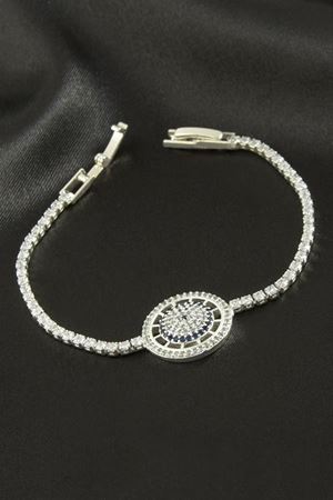 Yuvarlak Zirkon Taşlı Çocuk Bileklik 16 cm - Gümüş Rengi