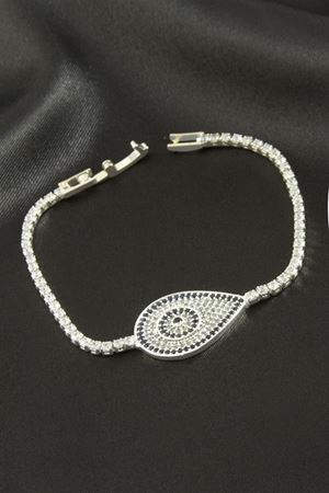 Oval Zirkon Taşlı Çocuk Bileklik 16 cm - Gümüş Rengi
