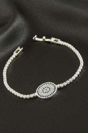 Nazar Zirkon Taşlı Çocuk Bileklik 16 cm - Gümüş Rengi