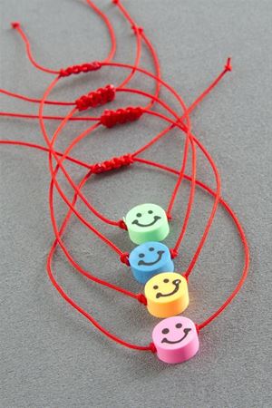 Emoji Makrome İp Bileklik - Kırmızı
