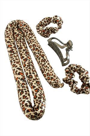 leopar Desenli Bugidi Saç Şekillendirici Sünger Set - Kahverengi