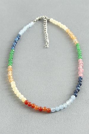 4 mm Karışık Doğaltaşlı Kolye - Ebruli