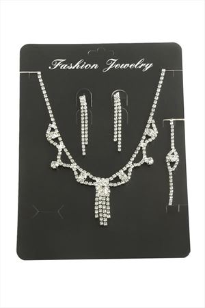Kare Taşlı Set Kolye - Gümüş Rengi