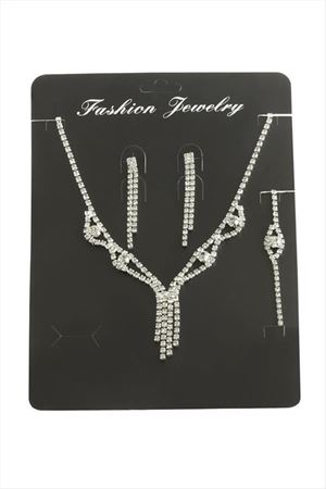 Sallantılı Taşlı Set Kolye - Gümüş Rengi