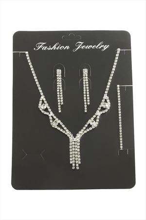 Sallantılı Taşlı Set Kolye - Gümüş Rengi