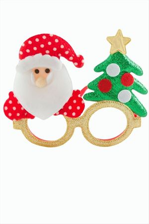 Noel Baba Çam Ağacı Simli Yılbaşı Gözlük - Sarı