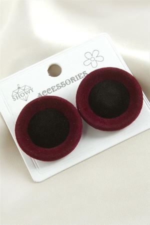 Düğme Süet Kumaş Küpe - Bordo