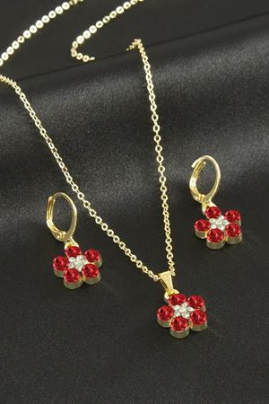 Çiçek Taşlı Set Kolye - Mavi