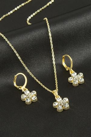 Çiçek Taşlı Set Kolye - Gümüş Rengi