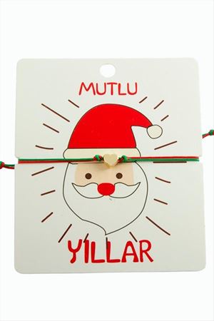 Kalp Çift İpli Yılbaşı Bilekliği - Kırmızı