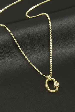 Xuping Oval Zirkon Taşlı Lüks Çelik Kolye - Sarı