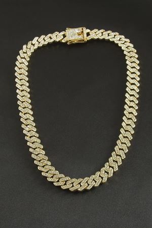 Chain Zikzak Zirkon Taşlı Lüks Çelik Kolye - Sarı