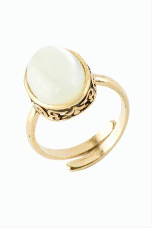 Oval Doğaltaşlı Otantik Yüzük - Sedef