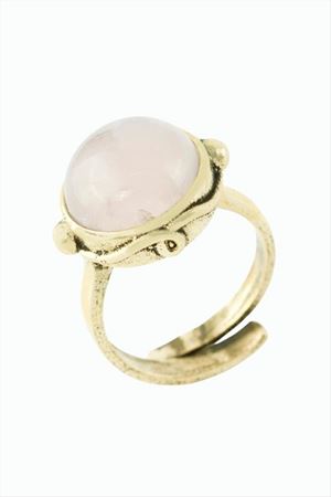 Yuvarlak Doğaltaşlı Otantik Yüzük - Pembe Kuvars
