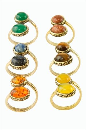 Oval Yuvarlak Doğaltaşlı Otantik Yüzük - Sarı Akik