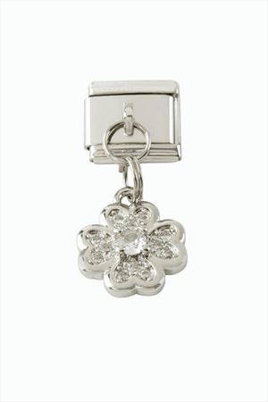 Papatya Zirkon Taşlı Sallatılı Çelik Charm - Gümüş Rengi