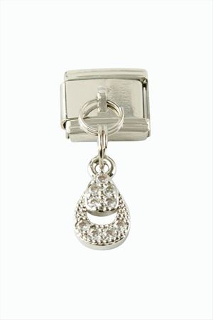 Oval Zirkon Taşlı Sallatılı Çelik Charm - Gümüş Rengi