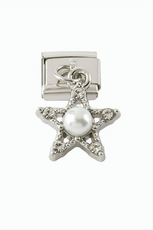 Yıldız İnci Sallatılı Çelik Charm - Gümüş Rengi