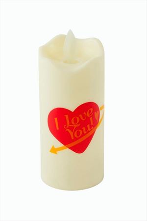 Kalp I Love You Yazılı Işıklı Mum 12 cm - Sarı