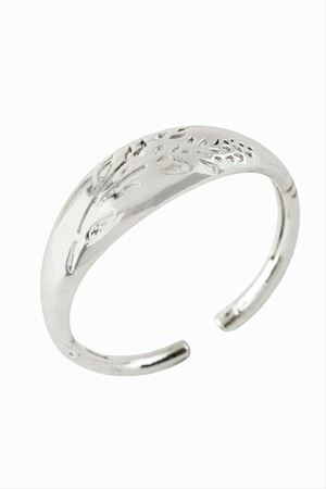Çiçek İşlemeli Metal Yüzük - Gümüş Rengi
