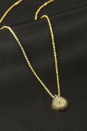 Oval Nazar Zirkon Taşlı Kolye - Sarı