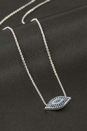 Oval Nazar Zirkon Taşlı Kolye - Gümüş Rengi