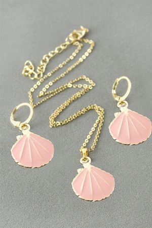 İstiridye Mineli Kutulu Kolye Set - Açık Pembe